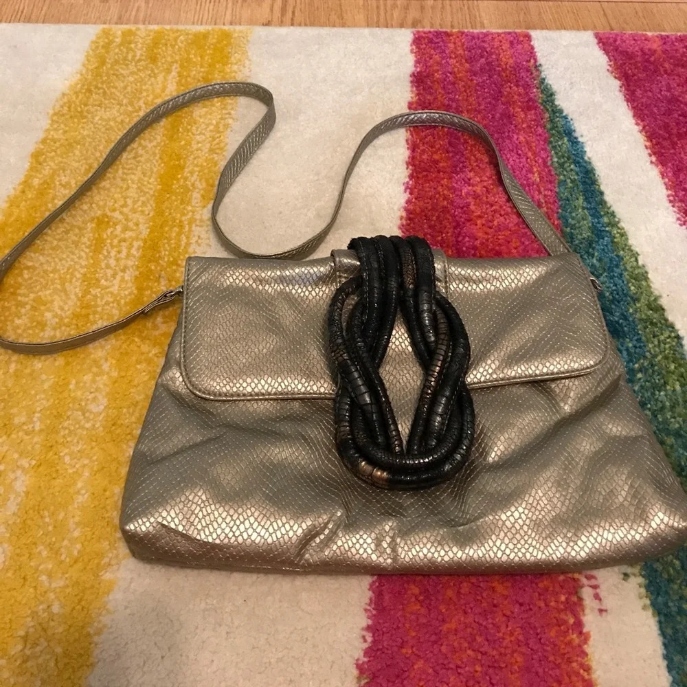 Chico's silver purse with knotted rope detail new